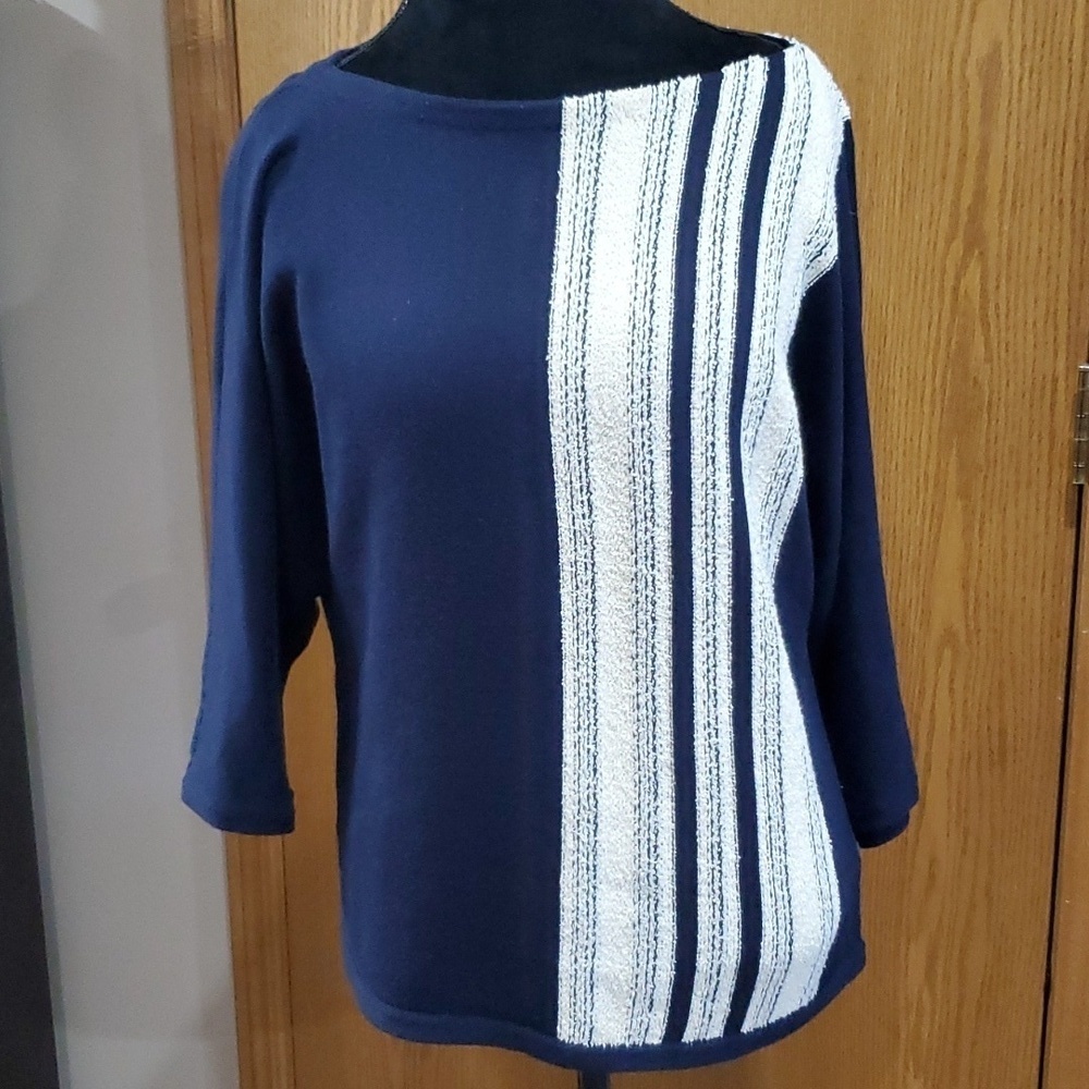 Lauren Ralph Lauren navy blue white striped boat neck sweater